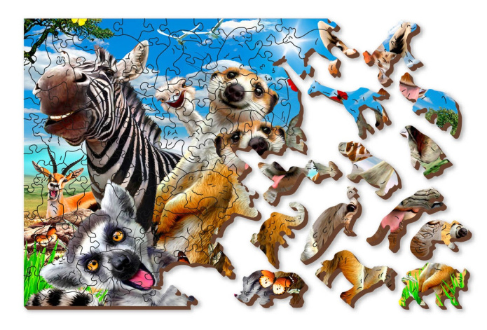 Puzzle 3D drewniane układanki Zwierzęta z Madagaskaru rozmiar M